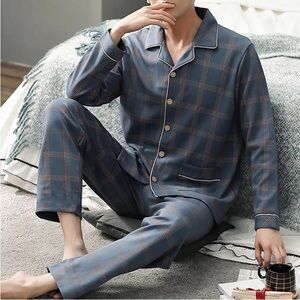 Mens pajamas BLUE  plaid size  medium - LARGE Chest 44